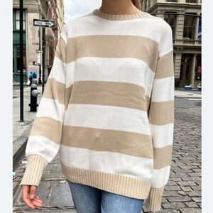 Brandy Melville Briana Cotton Thick Striped Beige and White Women's Sweater OS